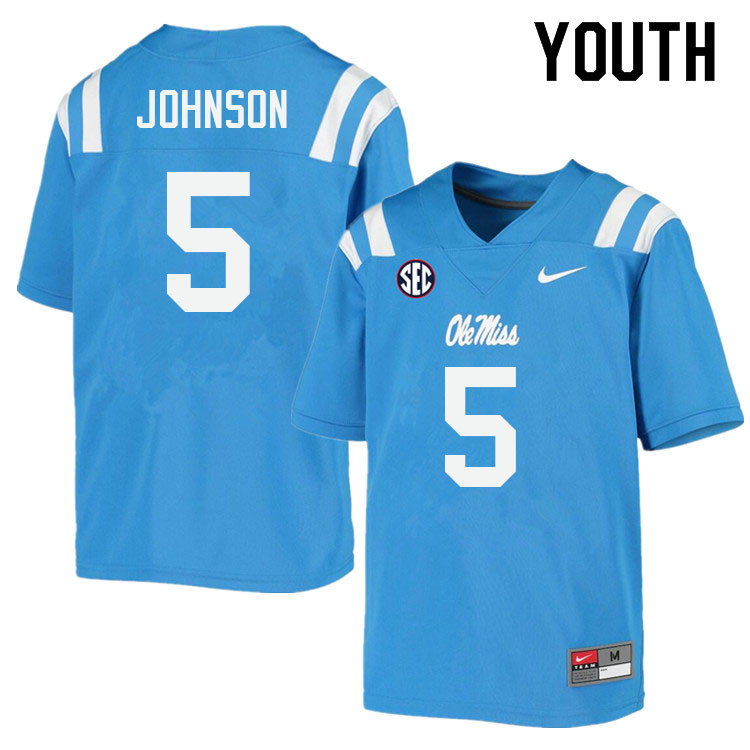 Youth #5 Tysheem Johnson Ole Miss Rebels College Football Jerseys Sale-Power Blue - Click Image to Close